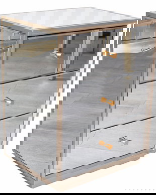 Noptiera din lemn masiv argintiu cu oglinda