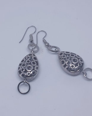 Cercei cu design geometric, motiv circular, argintii