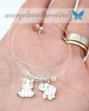 Lantisor / Colier / Fir Transparent / Elefant si Hopopotam / Argint 925