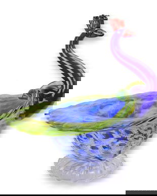 Fructiera paun din sticla Murano