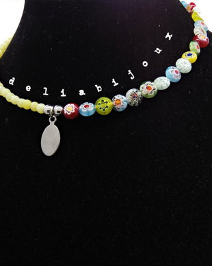 Colier handmade unicat - peridot si margele Millefiori (cod714)