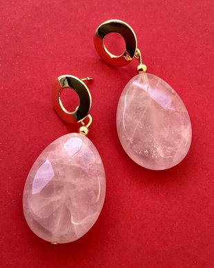 Cercei cuart roz & inox gold rosé