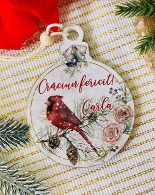 Glob Crăciun Personalizat Lemn - Winter Birds