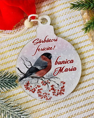 Glob Craciun Personalizat din Lemn - Winter Birds
