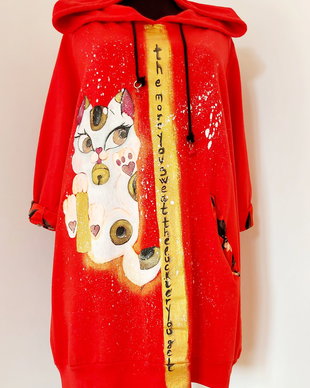 Hanorac pictat  Maneki Neko oversize