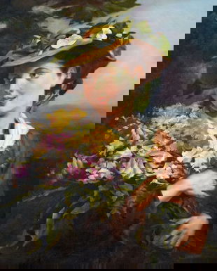 Femeie cu flori - ulei pe panza