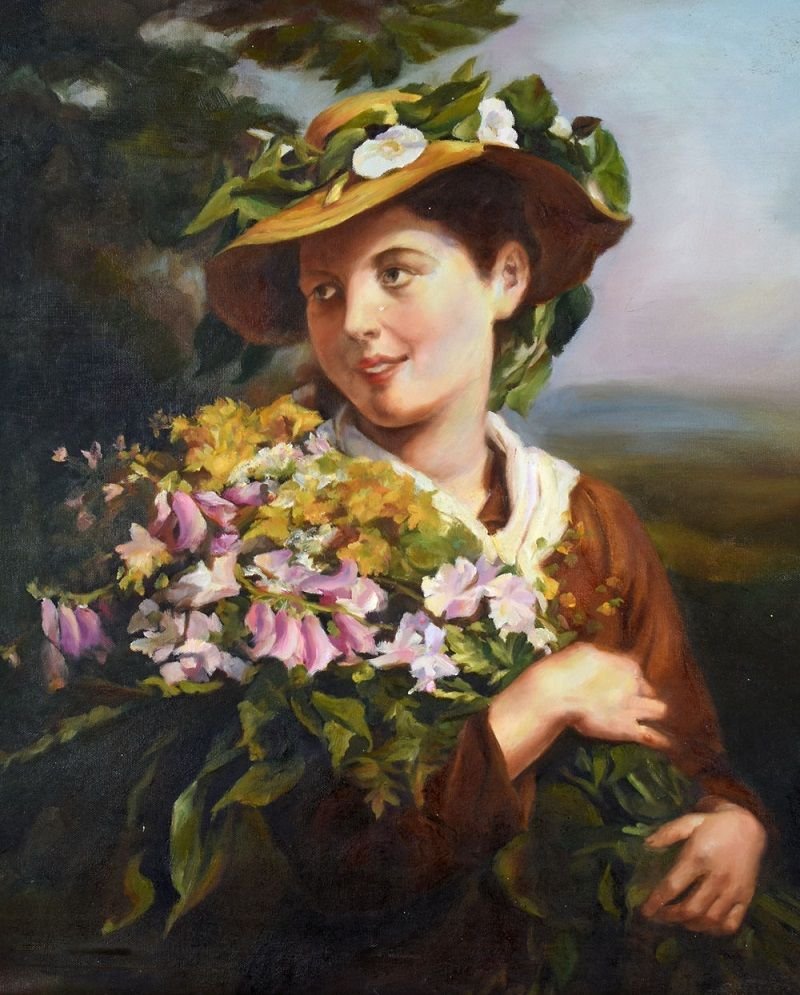 Femeie cu flori - ulei pe panza