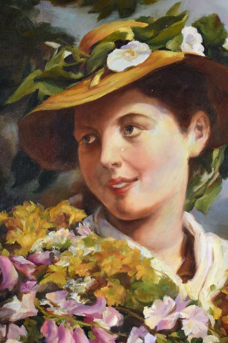 Femeie cu flori - ulei pe panza