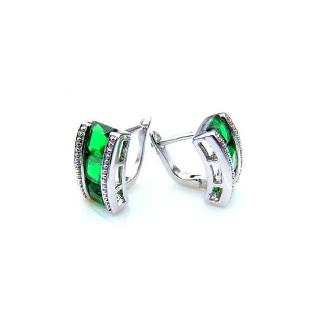 Cercei argintați 925 și Cubic Zirconia verde-smarald