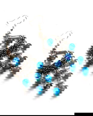 cercei coral alb si agate albastre 42037