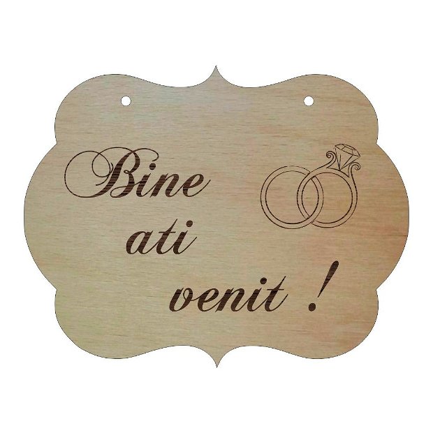 Pancarta Bine Ati Venit, Nunta, Lemn Natur, 40x31cm, PNBV005