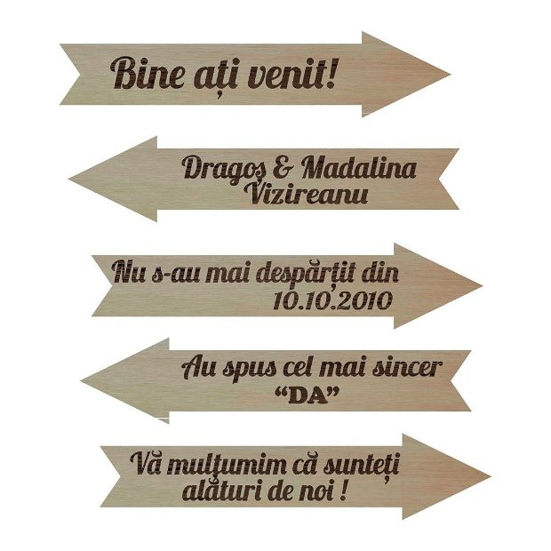 Set Pancarte Bine Ati Venit, Personalizate, Nunta, Lemn Natur, PNBV003
