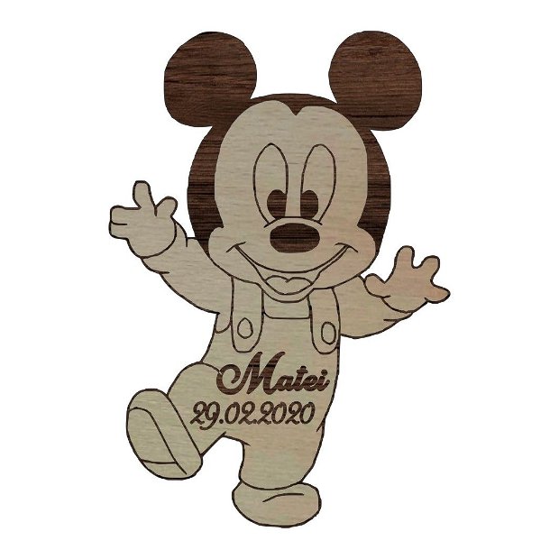 Marturie Botez, Personalizata, Model Mickey Mouse, Lemn, 7×5 Cm, MB002