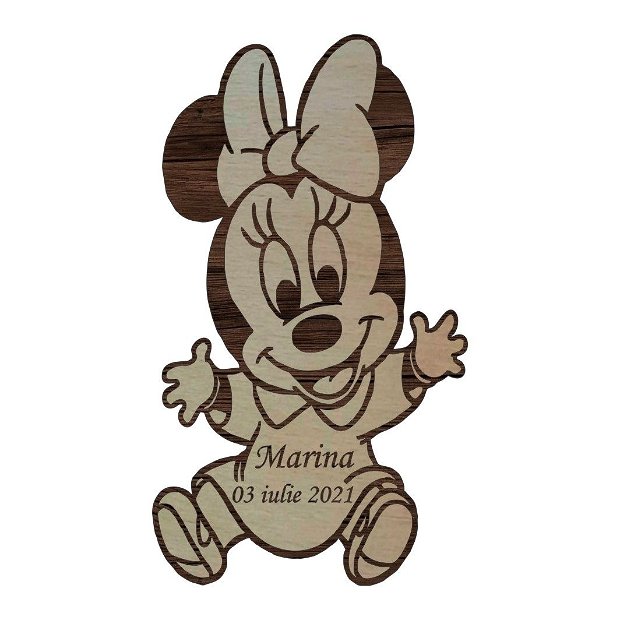 Marturie Botez, Personalizata, Model Minnie Mouse, Lemn, 7×5 Cm, MB001