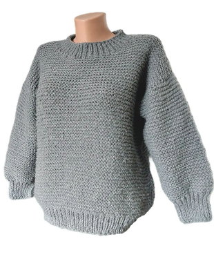 Pulover Tricotat Manual din fir gros gri oversize