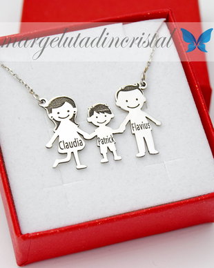Lantisor/Colier / Familia Mea / My family/ 3 membrii / Argint 925