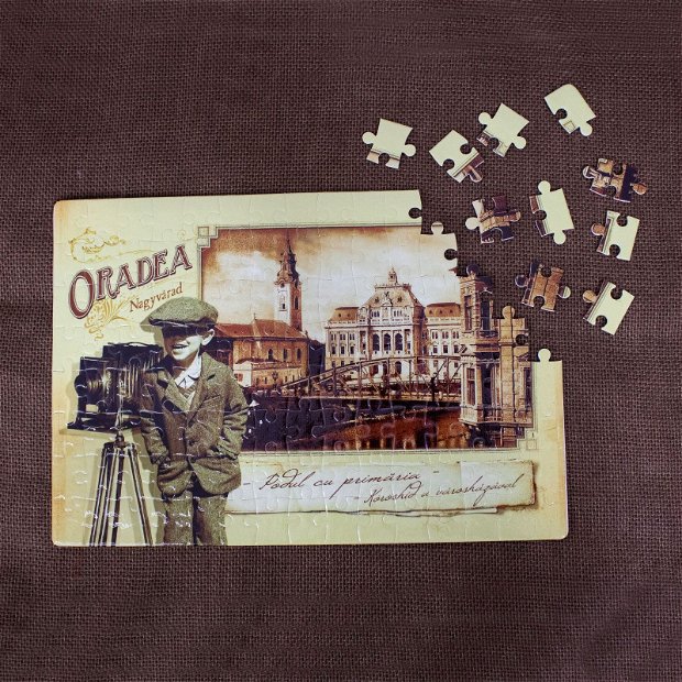 Puzzle suvenir "Podul cu primaria, Oradea", vintage, 120 piese