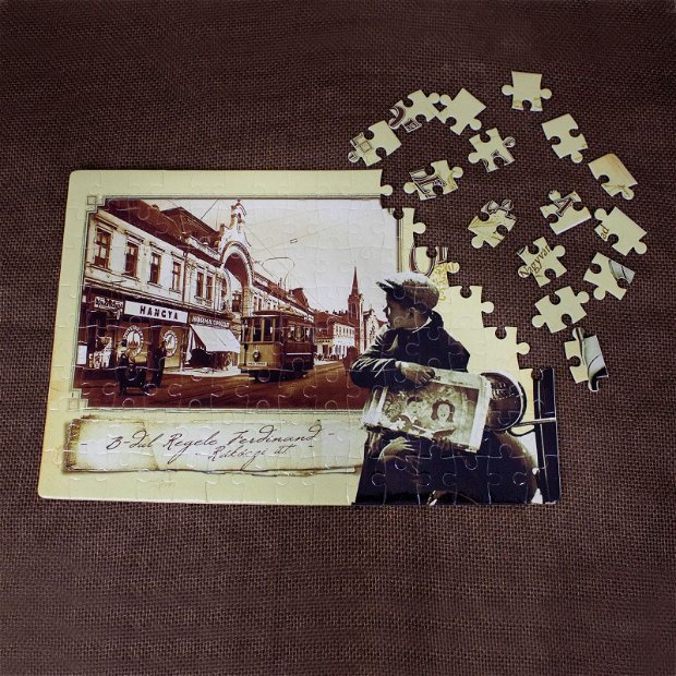Puzzle suvenir "B-dul Regele Ferdinand cu Tramvai, Oradea", vintage, 120 piese