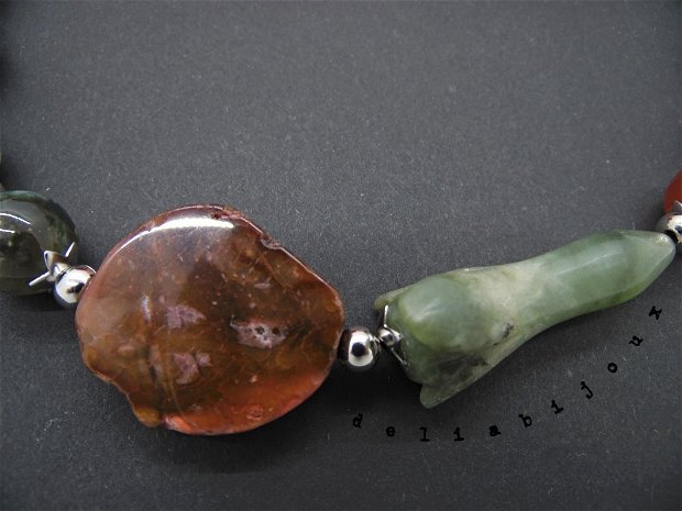 Colier handmade unicat - floare jad, agate, aventurin (cod720)