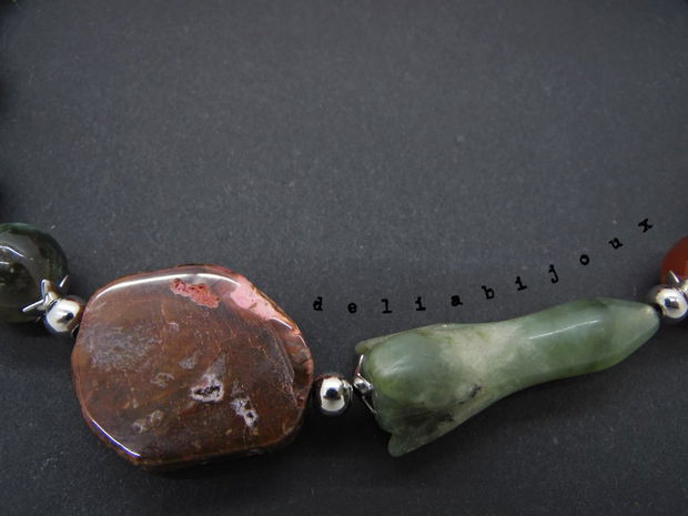 Colier handmade unicat - floare jad, agate, aventurin (cod720)