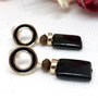 Cercei surub agat negru/inox/auriu/iarna/elegant