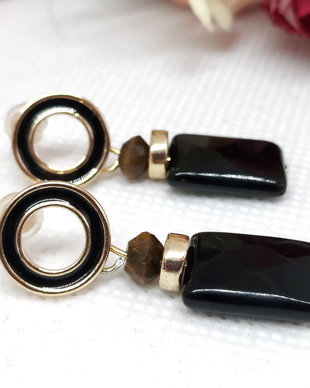 Cercei surub agat negru/inox/auriu/iarna/elegant