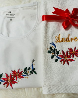 Sf Andrei- SET:  tricou brodat din bumbac si prosop