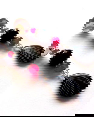 cercei sidef lacrima ,agate fucsia si onix 42180