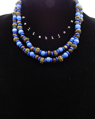 Colier handmade -margele sticla, lemn, plastic  (cod722)