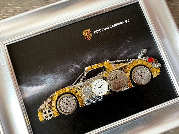 Porsche Carrera Cod M 589, Tablou masini, Cadouri barbati, Masini de epoca, Colaj accesorii metalice