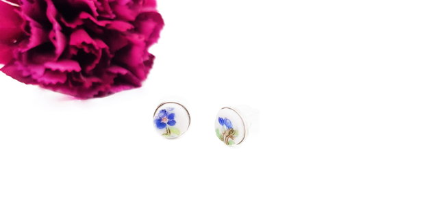 Cercei "Albastrele" din portelan si argint Swarovski