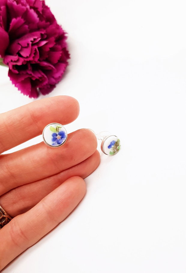 Cercei "Albastrele" din portelan si argint Swarovski