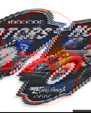 Decoratiune metalica cu o masina rosie