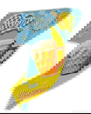 Decoratiune metalica cu o reclama la bere