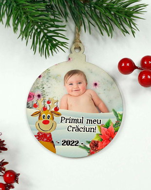 Glob lemn personalizat - Primul meu Craciun!