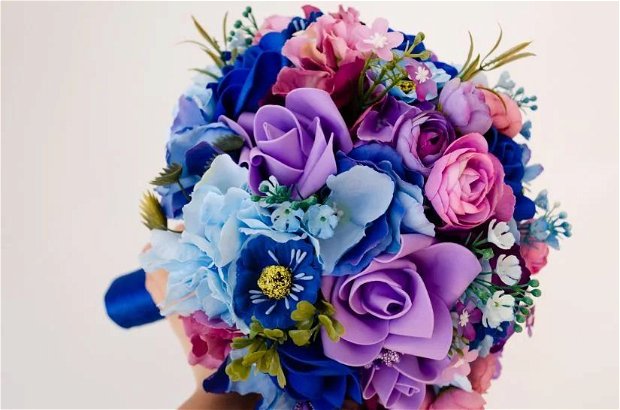 Buchet mireasa cu flori salbatice artificiale albastre