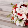 Buchet flori artificiale rosii si albe pentru mirese si nase