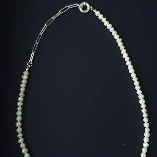 Colier perle naturale si lant argint