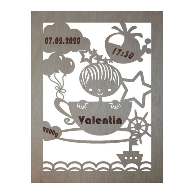 Decoratiune Cadou, Date Nastere, Personalizata, Lemn Natur, 30x20cm, DDN003