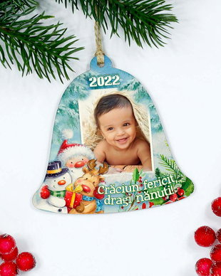 Ornament de brad personalizat cu poza model clopotel