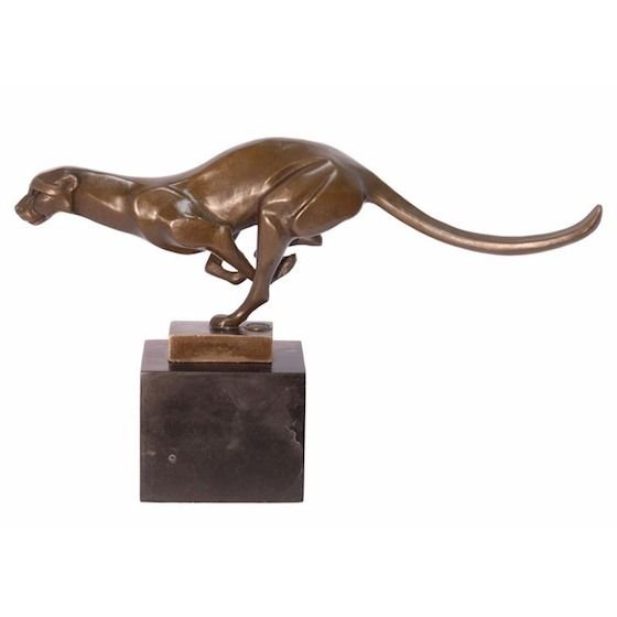 Puma alergand-statueta din bronz cu un soclu din marmura