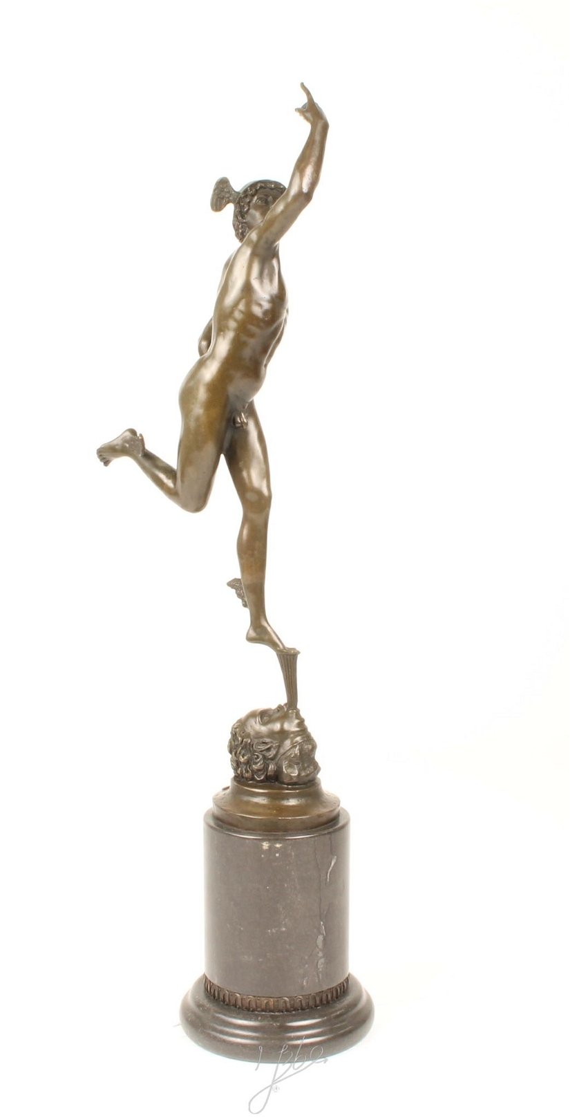 Mercur- statueta din bronz pe un soclu din marmura