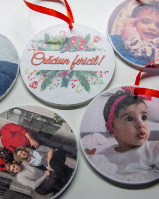 Glob Craciun lemn personalizat cu poze / mesaje