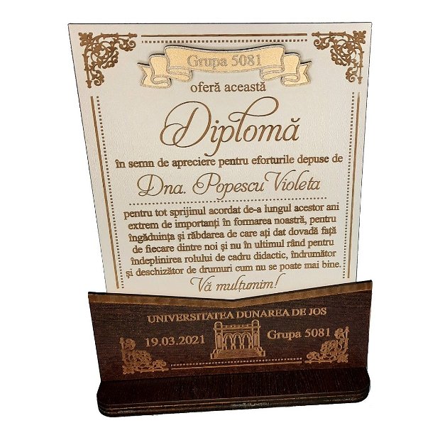 Decoratiune Cadou, Diploma, Personalizata, Lemn, 22x15cm, DCPS002