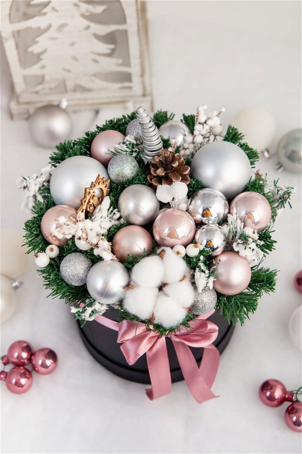 Aranjament Crăciun / Argintiu + roz