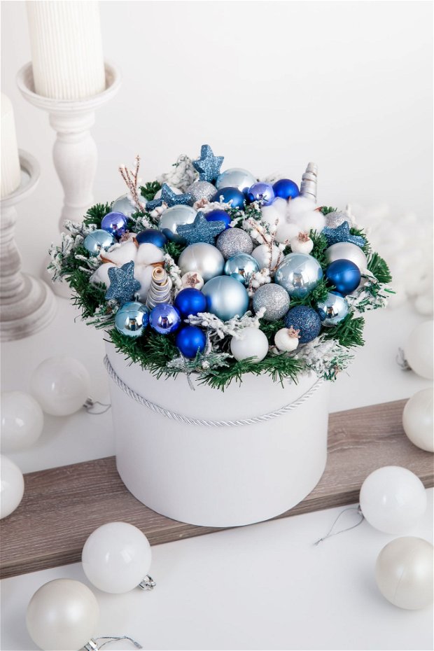 Aranjament Crăciun // Albastru + argintiu + alb