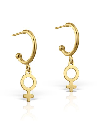 Cercei semicerc cu tija, charm simbol Venus, argint 925 placat cu aur de 18K