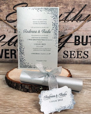 Invitatie papirus Silver Glitter