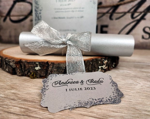 Invitatie papirus Silver Glitter