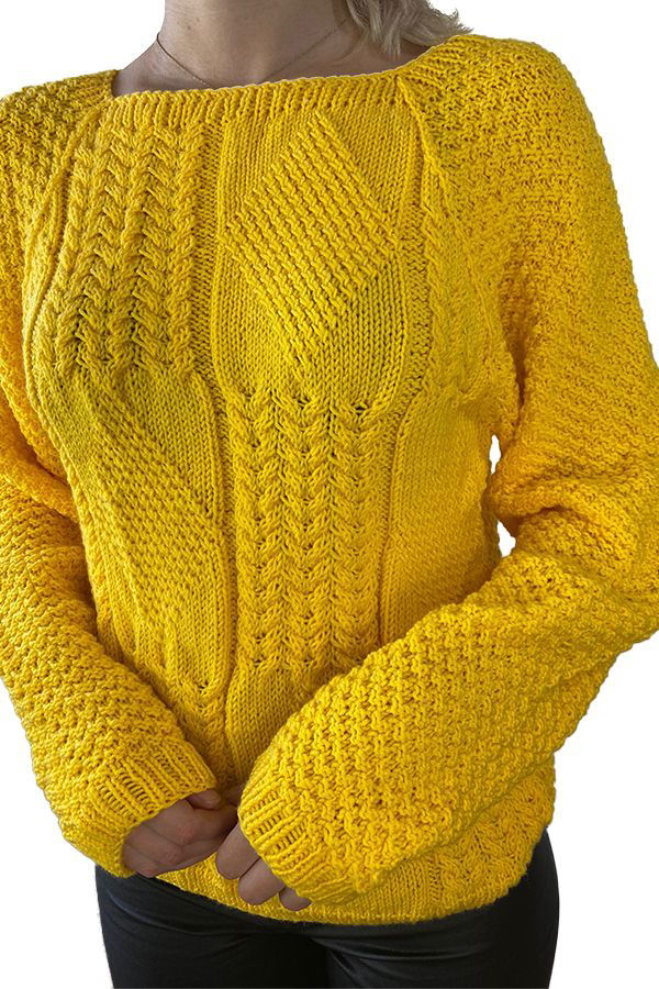 Pulover tricotat manual galben